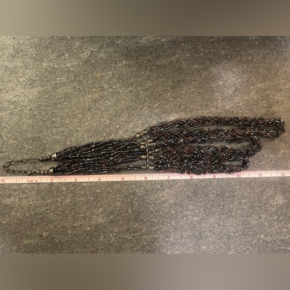 Vintage Three Tiered Braided Purple Glass & Onyx Beaded Statement Necklace - Picture 6 of 8